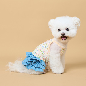 Robe florale respirante anti-chute exclusive transfrontalière pour animaux de compagnie, style coréen, vêtements pour petits chiens avec jupe en jean. - Product Image 2