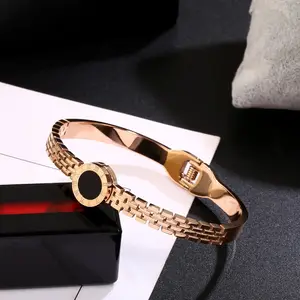 Luxury Bangle Quality Zircons Stainless Steel Famous Bangle Roman Numbers Black Shell Bracelet with Screw Women Jewelry Gift