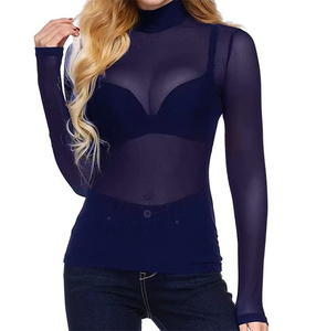 K2057 <span class=keywords><strong>Wish</strong></span> Hot Sale Mujeres Ver a través de la blusa Sexy Manga larga Transparente Malla Tops - Product Image 3