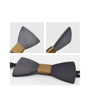 Ensemble de nœuds <span class=keywords><strong>papillon</strong></span> et boutons de manchette <span class=keywords><strong>en</strong></span> <span class=keywords><strong>bois</strong></span> pour homme, noir et simple, peut être utilisé pour les mariages et les fêtes - Product Image 2
