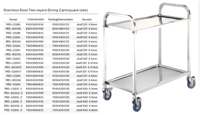 Chariot de service alimentaire portable en acier inoxydable à 2 et 3 niveaux, avec tubes carrés, pour hôtels