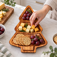 Plateau en acacia de 12 pouces pour la cuisine, plateau de table en bois pour servir des fruits, des biscuits, des noix, des outils de rangement pour Noël
