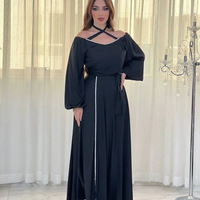 Coucher de soleil Orange minuit noir robe abaya fluide col croisé taille cravate ajustement contrôle fluide élégant vêtements en gros en vrac amical