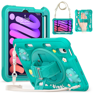 Couverture pour enfants mignon dinosaure <span class=keywords><strong>vert</strong></span> pour <span class=keywords><strong>iPad</strong></span> mini 6/7 filles 360 étui de Protection complet avec poignée et étui porte-stylo - Product Image 1