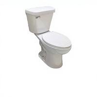 Cuvette de toilettes allongée en deux parties en céramique vitreuse, à double chasse avec jet siphonique, à poser au sol, design contemporain