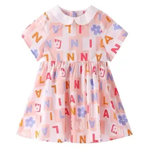 Children's clothing Summer cotton short sleeve dress alphabet print baby collar dress