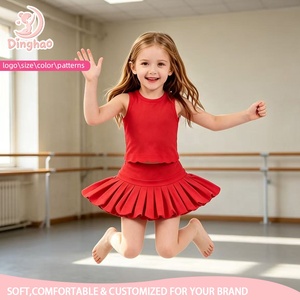 DH ODM Fiery Maple Ropa Deportiva para Niñas: Top Corto sin Mangas con Volantes y Pantalones Cortos <span class=keywords><strong>de</strong></span> Gimnasio <span class=keywords><strong>de</strong></span> Alta Elasticidad, Ropa Suave para Descansar - Product Image 1