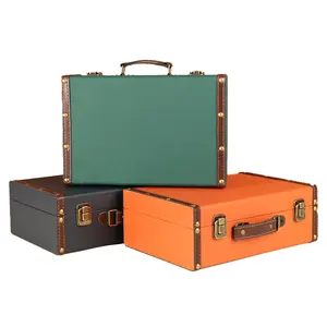 Vintage trinket treasure chest leather decorative keepsake ornaments briefcase sturdy jewelry stash box