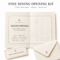 Tarjeta de Invitación de Papel de Arte con Sobre, Tarjeta de Mesa, Kit Personalizado para Inauguración de Restaurante, Grabado en Relieve con Lámina de Bronce, MOQ Bajo