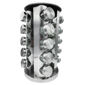 Lot de 20 pots à épices de cuisine T245 avec base rotative, pots en acier inoxydable, salière et poivrière en verre, organisateur - Product Image 3