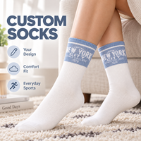 Chaussettes blanches personnalisées avec impression de texte bleu, logo de l'université, graphisme personnalisé, marque privée, chaussettes en coton doux
