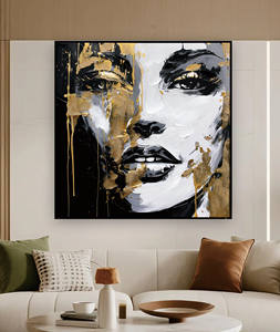 Ritratto Astratto di Donna Africana Dipinto a Olio con Schizzi Dorati Arte Espressiva in Bianco Nero e Oro Decorazione Murale per Interni - Product Image 1