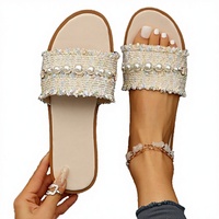 Sandales plates tendance en PU léger de haute qualité pour femme, style babouche, à bout ouvert, idéales pour l'été et la plage