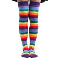 Femmes tricoté arc-en-ciel cuisse-haute rayé genou-haut bas longs saison d'hiver Sport de plein air jambières chaussettes motif Animal