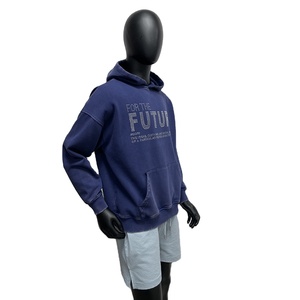 เสื้อฮู้ดดี้ผู้ชายสไตล์ฮิปฮอป ตกแต่งด้วยคริสตัลแบบ DTG ผ้าฟลีซรักษ์โลก พิมพ์ลายคอตตอนแนวสตรีทแฟชั่น ล้างสีแบบแอซิดวอช สำหรับฤดูใบไม้ร่วง - Product Image 1