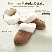 Chaussons d'intérieur de luxe en cuir de vache, doublure en fourrure de mouton moelleuse, antidérapants, semelle EVA, pour l'hiver