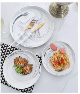 Service <span class=keywords><strong>de</strong></span> table en céramique à motif marbre nordique, assiettes et bols en <span class=keywords><strong>porcelaine</strong></span> sous glaçure, résistant aux rayures, pour hôtels et restaurants - Product Image 2