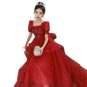 Red Wedding Dress Princess Waistline Sweetheart Neckline Ruffles Long Gown For Coming Of Age Ceremony Women - Product Image 4