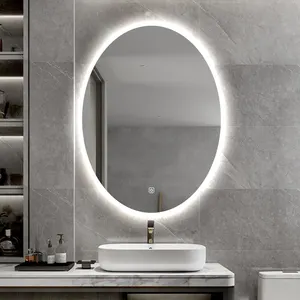 Espelho de parede sem moldura oval Geleide Spiegel 70x90cm com iluminação LED