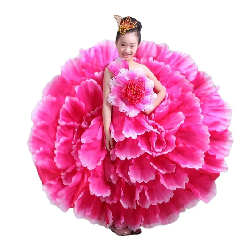 Disfraz de bailarina española para niños, vestido de flores de Flanmenco, vestido de baile Flamenco para niña