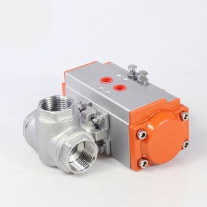 Válvula de Bola Neumática DN40 de 1.5 Pulgadas, Tres Vías, Puerto en L/T, 1000 WOG, Rosca NPT Alta, SS304 - Product Image 4