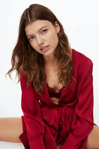 Gran oferta, bata de satén personalizada de 2 piezas, bata de lujo con lazo automático para mujer, Kimono de seda, bata de baño para mujer - Product Image 2