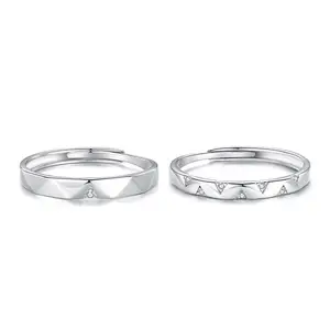 Cincin pasangan Fashion buatan tangan untuk wanita 925 tanda perak berlian geometris bintang CZ perhiasan cincin pernikahan