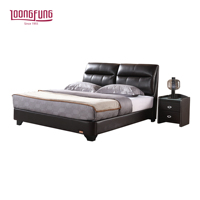 Vente en gros de cadre de lit plateforme LOONGFUNG en cuir véritable durable avec support en lattes de bois de pin robustes, taille King Queen, lit moelleux