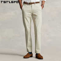 Celana uang lama grosir Logo kustom kualitas tinggi Pria Twill celana pria ramping tipis kasual celana Chino elastis dicuci pria