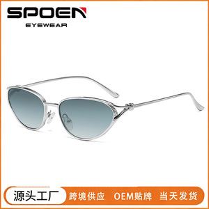 Lunettes de soleil œil de chat, monture dorée, verres verts, UV400, style rétro, unisexe, décontractées - Product Image 5