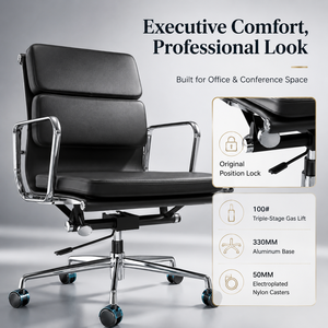 Chaise de <span class=keywords><strong>bureau</strong></span> exécutive de style mid-century, réglable en hauteur, pivotante, avec structure en alliage d'aluminium et assise en PU, idéale pour les bureaux. - Product Image 1