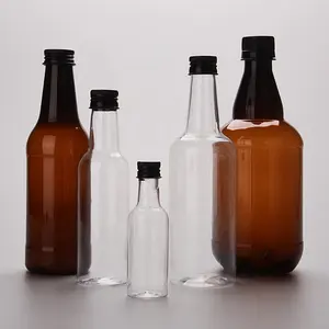 Kunststoff PET Wein Whisky Bier Schnaps flasche Großhandel 50 ml 125 ml 330ml 385 ml Siebdruck Kunden spezifische runde Schraub kappe SG