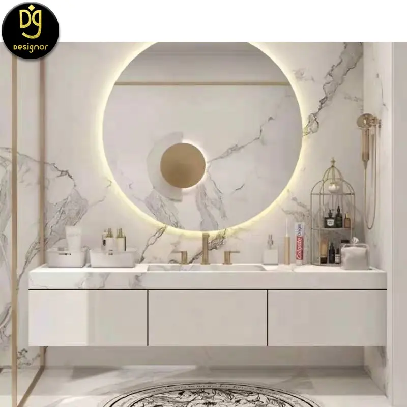 DG Vanities Luxury Wood Cabinet Modern Double Sink Marble Top Floating Wall Mounted Bath Room Set Apartment Bathroom Vanity