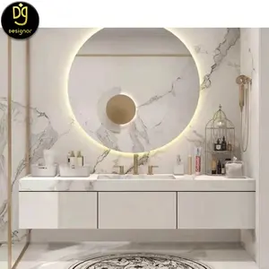 DG Vanities 럭셔리 나무 캐비닛 현대 더블 싱크 대리석 탑 부동 벽 마운트 목욕 룸 세트 아파트 욕실 세면대