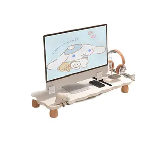 Dudukan Monitor komputer Desktop ergonomis, dudukan Monitor dudukan kayu tinggi, rak kenari meja