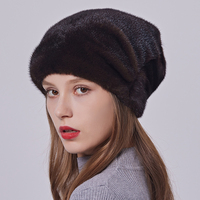 Chapeaux d'hiver en fourrure de vison véritable pour femmes Mesdames Fold Design Fur Beanie Warm Snow Outdoor Caps