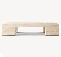 Table basse rectangulaire en travertin naturel minimaliste RH, table centrale en pierre beige pour salon moderne, mobilier de luxe pour la maison
