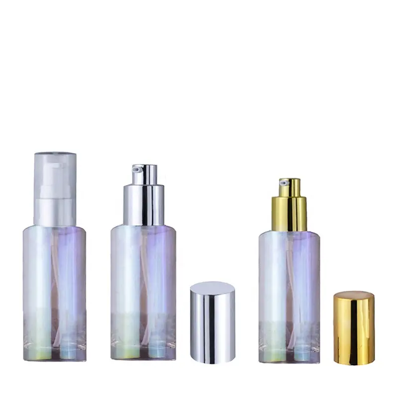 Vazio redondo 30ml 2oz personalizado colorido vidro transparente skincare serum garrafas loção cosmética perfume óleo garrafa com bomba (DFGP02-C)