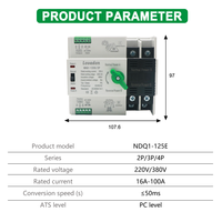 Interruptor de Transferencia Automática (ATS) de Doble Alimentación, Interruptor Manual de Transferencia Automática, Interruptor de Riel DIN de 100A, Tipo PC 2P, Venta al Por Mayor de Fábrica