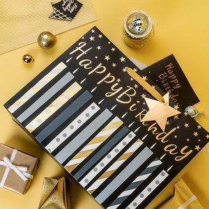Birthday Gift Bag With Card And <b>Tissue</b> <b>Paper</b> <b>Black</b> Gold Foil Candle Design Ribbon Handle Art <b>Paper</b> 16 In - Product Image 4