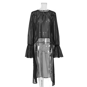 Atasan Chiffon Hitam Gaya Gelap Modis Terbaru untuk Wanita, Blus Lengan Panjang Longgar Musim Semi Panas 2026 untuk Wanita - Product Image 1