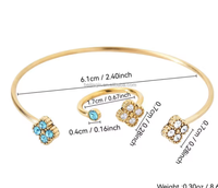 Bracelet et bague en acier inoxydable de haute qualité, sertis de diamants, plaqués or 18 carats, résistants à la décoloration