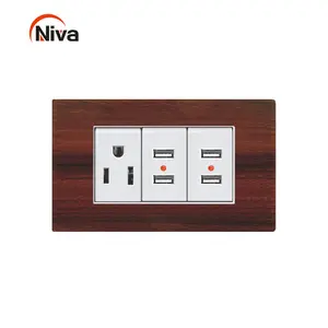 High Quantity 3 pole socket+double USB Wood Grain Switches Sockets And Switches Electrical Panel Accessories