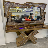 Vente directe d'usine, table console de couloir moderne de haute qualité, design diamant, vue latérale, MDF, miroir, meubles de salon