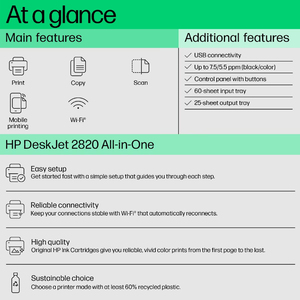 H P <span class=keywords><strong>DeskJet</strong></span> 2820 Impresora todo en uno WiFi Print Cpoy Scan Impresora multifunción A4 Color <span class=keywords><strong>DeskJet</strong></span> Perfecto para el hogar y la Oficina - Product Image 6