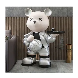 Oso de Fibra de Vidrio con Bandeja, Diseño Nuevo <span class=keywords><strong>2022</strong></span>, Venta al por Mayor, Escultura de Oso de Resina, Estatua de Oso de Tamaño Real, Decoración para Interiores del Hogar - Product Image 1