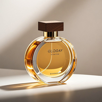 Flacon de parfum en verre de luxe personnalisé de 50 ml, à fond épais, avec dégradé doré, bouchon à bille et boîte diffuseur à bâtonnets