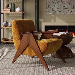 Nordic Retro Green Single Sofa <strong>Chair</strong> Chenille Lazy Style Solid Wood Light Luxury Living Room Furniture - Product Image 3