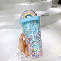 Nouvelle gourde isotherme transparente de 550 ml sans BPA, à double paroi, pour adultes, réutilisable, en plastique de qualité alimentaire, avec isolation thermique, pour jus et crème glacée