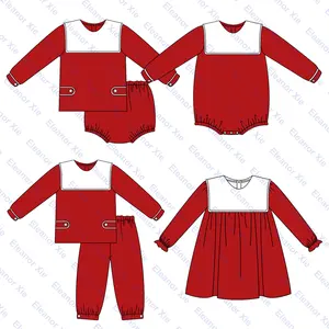 Vente en gros Ensembles de vêtements de Noël pour enfants garçons unis rouges Vêtements pour bébé garçon Ensemble de bloomers pour tout-petits Robe pour filles